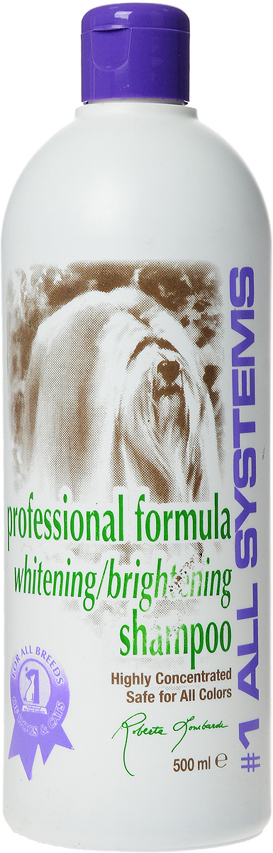 Шампунь для собак и кошек 1 All Systems Whitening, отбеливающий, для яркости окраса, 500 мл202 Шампунь для собак и кошек 1 All Systems Whitening, отбеливающий, для яркости окраса, 500 мл202Шампунь 1 All Systems Whitening - специально разработанный шампунь, содержащий кокосовое масло и обогащенный веществами, тщательно и безопасно очищающими шерсть, делающими ее ярче. Легко смывается, оставляя шерсть сияющей. Уникальная формула удаляет пятна, делает более яркими все окрасы. Особенно рекомендуется для белых, кремовых, серебристых и черных окрасов. Содержит только натуральные компоненты. Не содержит окислителей, подсинителей, спирта, масла или силиконовых продуктов. Способ применения. Разведите шампунь в 5-10 частях воды. Тщательно увлажните шерсть и добавьте достаточное количество шампуня для удаления лишнего жира и грязи. Без разведения можно применять на застаревших пятнах (лапы, морда). Избегайте попадания в глаза. Рекомендации для кошек: подходит для силвер-табби, белый, черный, шиншилла, серебристый. Состав: дистиллированная вода, лаурил сульфат натрия, лаурат сульфат натрия, динатрия кокоамфо диа цетат пропиленгликоль, кокамид...