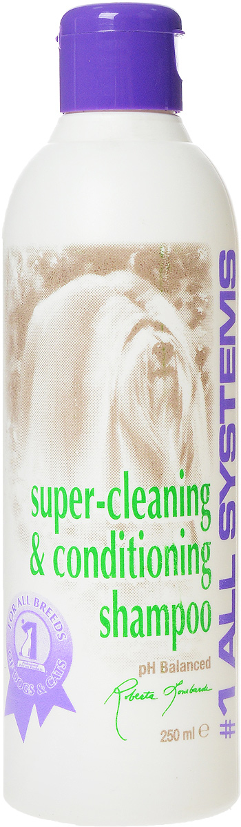 Шампунь для собак и кошек 1 All Systems Super-cleaning & Conditioning, суперочищающий, 250 мл101 Шампунь для собак и кошек 1 All Systems Super-cleaning & Conditioning, суперочищающий, 250 мл101Шампунь 1 All Systems Super-cleaning & Conditioning предназначен для собак и кошек. Шампунь обогащен кондиционерами, которые тщательно очищают шерсть, не изменяя ее структуру. Быстро и полностью смывается, оставляет шерсть искрящейся, без остатков грязи. Уникальная формула предотвращает образование колтунов. Благодаря безопасной и очень мягкой формуле, может использоваться ежедневно. Подходит для чувствительной кожи, щенкам, кормящим сукам и кошкам. Содержит только натуральные, безвредные ингредиенты. Не содержит алкоголь, масло или силиконовые продукты, способные повредить кожу и шерсть. Не изменяет окрас и текстуру. Способ применения. Может быть разведен в 1 или 2 частях воды перед использованием. Хорошо увлажните шерсть и нанесите нужное количество для удаления грязи и жира. Хорошо вмассируйте в шерсть. Ополосните и еще раз нанесите шампунь для полной очистки шерсти, затем нанесите подобранный для вашего питомца кондиционер. Рекомендации для кошек: идеально...