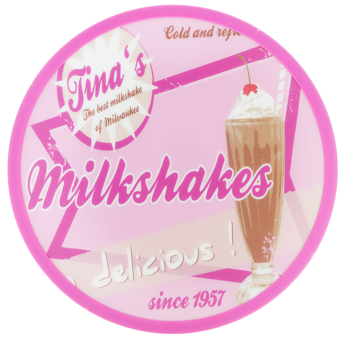 Доска разделочная Mayer & Boch Milkshakes, вращающаяся, диаметр 30 см25596 Доска разделочная Mayer & Boch Milkshakes, вращающаяся, диаметр 30 см25596Вращающаяся разделочная доска Mayer & Boch Milkshakes, выполненная из высококачественного пластика и дерева, станет незаменимым аксессуаром на вашей кухне. Доска декорирована красочными рисунками и надписями. Антибактериальное покрытие защищает от плесени, грибков и неприятных запахов. Изделие предназначено для измельчения продуктов. Доска вращается на 360°, что делает ее еще и отличным аксессуаром для сервировки пищи. Такая доска прекрасно впишется в интерьер любой кухни и прослужит вам долгие годы. Диаметр доски: 30 см. Диаметр основания: 18 см. Высота: 4 см.