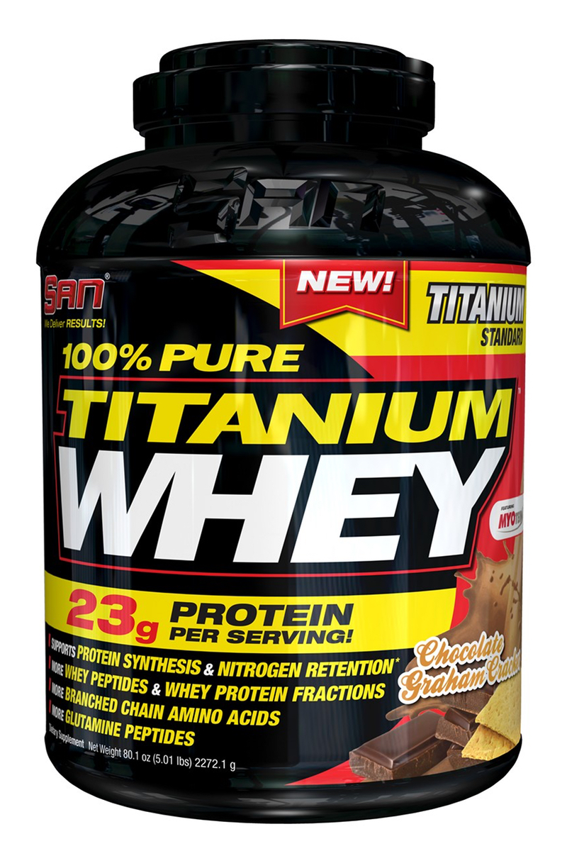 Протеин SAN 100% Pure Titanium Whey, шоколадное бисквитное печенье, 2240 г00694 Протеин SAN 100% Pure Titanium Whey, шоколадное бисквитное печенье, 2240 г00694Сывороточный протеин SAN 100% Pure Titanium Whey разработан специально для серьезных атлетов, бодибилдеров и любителей фитнеса. Данный продукт поддерживает синтез белка и соответственно рост сухой мышечной массы, а за счет быстрого впитывания в кровоток препятствует развитию катаболических процессов в послетренировочный период. Кроме того, его воздействие длится в течение четырех часов, что важно для продолжительного обеспечения мышечной массы белком, необходимым для увеличения ее объемов. Эффективность сывороточного протеина SAN 100% Pure Titanium Whey научно доказана. Было установлено, что он увеличивает мышечную массу и силу. В исследовании принимали участие бодибилдеры и любители фитнеса, при этом объектом исследования были мышечная масса, мышечная сила и уровень жира в организме. В группе испытуемых, которые получали сывороточный протеин, было отмечено увеличение объемов мышечной массы на 3,5 килограмма и уменьшение количества жировых отложений. В группе, принимающей...