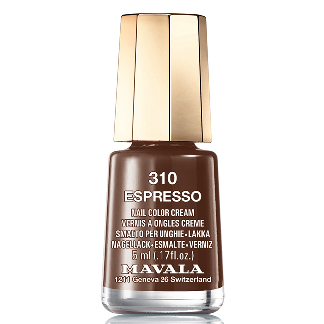 Mavala Лак для ногтей Эспрессо/Espresso, Тон 310, 5 мл08-1263 Mavala Лак для ногтей Эспрессо/Espresso, Тон 310, 5 мл08-1263Лаки для ногтей Mavala представлены классическими и ультрамодными оттенками. Они пропускают воздух даже через 3-4 слоя, давая возможность ногтям дышать. Специально разработанный состав лаков позволяет им оставаться свежими и насыщенными долгое время. Лаки не содержат толуол, формальдегид, камфору, дибутил фталат, канифоль и добавленный никель.