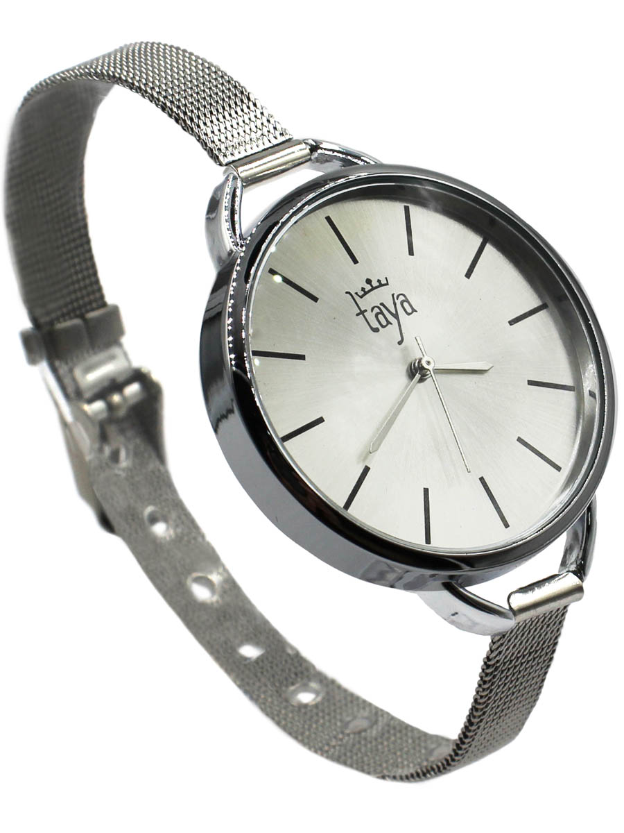 Часы наручные женские Taya, цвет: серебристый. T-W-0475T-W-0475-WATCH-SILVER Часы наручные женские Taya, цвет: серебристый. T-W-0475T-W-0475-WATCH-SILVERЭлегантные женские часы Taya выполнены из минерального стекла, металла и нержавеющей стали. Циферблат оформлен символикой бренда. Корпус часов оснащен кварцевым механизмом со сменным элементом питания, а также дополнен металлическим ремешком-цепочкой, который застегивается на пряжку. Часы поставляются в фирменной упаковке. Часы Taya подчеркнут изящность женской руки и отменное чувство стиля у их обладательницы.