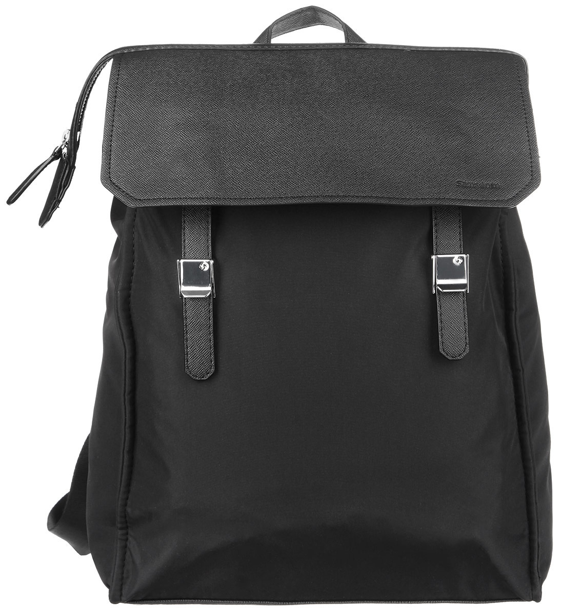 Рюкзак женский Samsonite, цвет: черный. 56D-0900356D-09003 Рюкзак женский Samsonite, цвет: черный. 56D-0900356D-09003Стильный женский рюкзак Samsonite выполнен из полиэстера и полиуретана, оформлен металлической фурнитурой и символикой бренда. Изделие содержит одно отделение, закрывающееся на застежку-молнию. Внутри рюкзака расположены мягкий карман для небольшого ноутбука и карман для планшета, которые закрываются эластичным хлястиком на застежку-липучку, а также карман с сетчатой вставкой на застежке-молнии. На лицевой стороне изделия расположен вместительный накладной карман, который закрывается клапаном с двумя хлястиками на зажимы. Внутри кармана расположены два накладных кармашка для мелочей. Задняя сторона изделия дополнена врезным карманом на застежке-молнии. Изделие оснащено двумя широкими плечевыми лямками регулируемой длины и петлей для подвешивания. Дно рюкзака дополнено металлическими ножками. Практичный аксессуар позволит вам завершить образ и быть неотразимой.