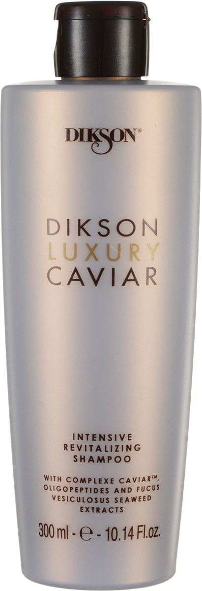 Dikson Luxury Caviar Интенсивный ревитализирующий шампунь с Complexe Caviar Intensive And Revitalising Shampoo 300 млdiks2705 Dikson Luxury Caviar Интенсивный ревитализирующий шампунь с Complexe Caviar Intensive And Revitalising Shampoo 300 млdiks2705Шампунь является мультивитаминной ванной для волос. Мягко очищает волосы и придаёт им силу, омолаживая и делая их более плотными. Совместное воздействие экстракта икры, олигопептидов и водорослей Fucus Vesiculosus, входящих в состав Complexe Caviar, помогают превратить ослабленные, тусклые и состаренные временем волосы в сильные, сияющие и помолодевшие. Для достижения оптимальных результатов использовать в комплексе с другими средствами линии DIkson Luxury Caviar. Активные компоненты: Экстракт чёрной икры, экстракт бурых водорослей Fucus. Результат: Волосы становятся крепкими, плотными и блестящими.