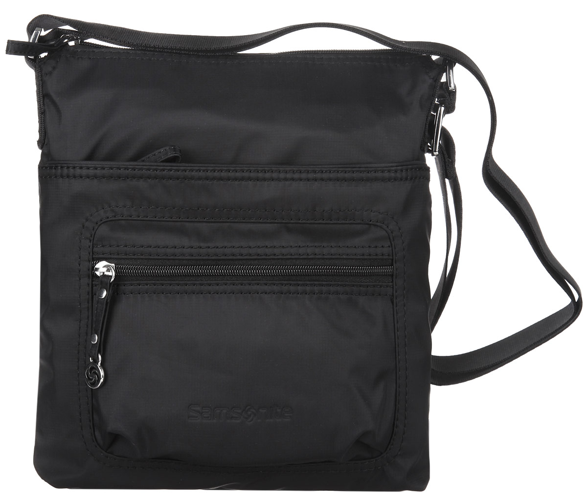 Сумка женская Samsonite, цвет: черный. 5H3-091285H3-09128 Сумка женская Samsonite, цвет: черный. 5H3-091285H3-09128Стильная женская сумка Samsonite выполнена из полиамида, оформлена металлической фурнитурой и символикой бренда. Изделие содержит одно отделение, закрывающееся на застежку-молнию. Внутри сумки расположены два накладных кармашка для мелочей, врезной карман на застежке-молнии, карабин для ключей и мягкий карман для планшета. На лицевой стороне изделия расположен вместительный накладной карман на молнии и дополнительный кармашек на молнии. Изделие оснащено практичным плечевым ремнем регулируемой длины. Практичный аксессуар позволит вам завершить образ и быть неотразимой.