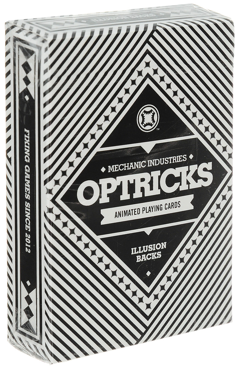 Карты игральные Mechanic Industries Optricks, 56 картК-576 Карты игральные Mechanic Industries Optricks, 56 картК-576Игральные карты Mechanic Industries Optricks стандартного размера выполнены из многослойного картона с пластиковым покрытием и превосходно подойдут как для игры, так и для фокусов. Колода нарисована в черно-белом цвете, рубашка состоит из простых геометрических линий, что придает ей внешнюю простоту и изящество. Однако если начать пролистывать карты, то рубашки начнут перемешиваться, словно анимация. В колоде Mechanic Industries Optricks присутствуют: - 52 карты 4 мастей, - два дизайнерских джокера с изображением монетки Grinder, - дополнительный гафф-джокер, с изображением монетки, которая как бы начинает сползать с карты, - карта с пустым лицом. Благодаря удивительной оптической флипбук анимации колода Mechanic Industries Optricks может похвастаться совершенно новой функцией. Дизайнеры заложили в анимации самую популярную форсированную карту - 7 червей. Так что теперь у вас есть совершенно новый способ показать...