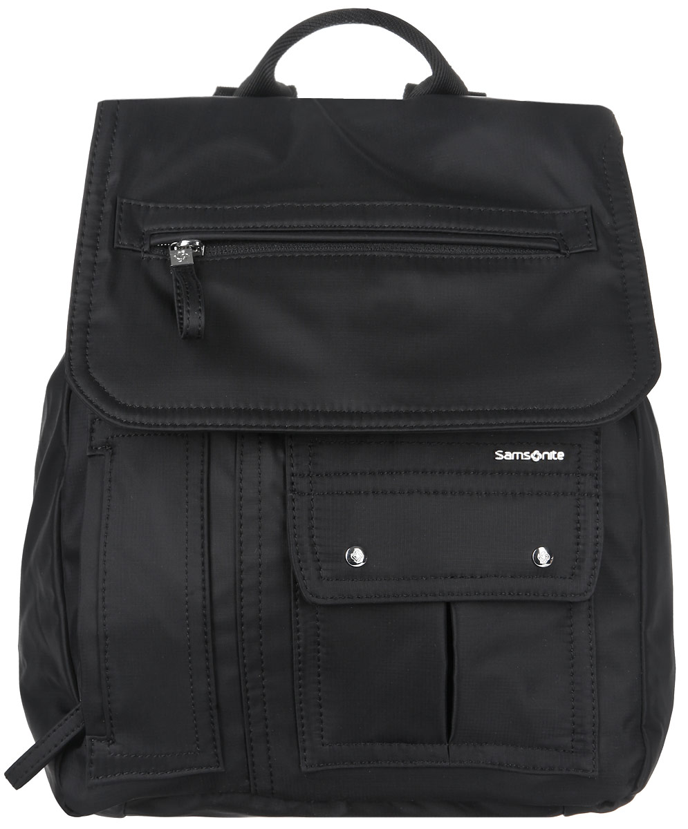 Рюкзак женский Samsonite, цвет: черный. 96V-0901596V-09015 Рюкзак женский Samsonite, цвет: черный. 96V-0901596V-09015Стильный женский рюкзак Samsonite выполнен из полиамида, оформлен металлической фурнитурой и символикой бренда. Изделие содержит одно отделение, закрывающееся клапаном на магнит и дополнительно затягивающийся шнурок. Внутри рюкзака расположены два накладных кармашка и врезной карман на застежке-молнии. Задняя сторона изделия дополнена потайным карманом на застежке-молнии. В клапане расположен врезной карман на застежке-молнии. На лицевой стороне рюкзака расположены накладной карман, закрывающийся при помощи клапана с магнитами, и потайной кармашек на застежке-молнии. Изделие оснащено двумя широкими плечевыми лямками регулируемой длины и петлей для подвешивания. Практичный аксессуар позволит вам завершить образ и быть неотразимой.