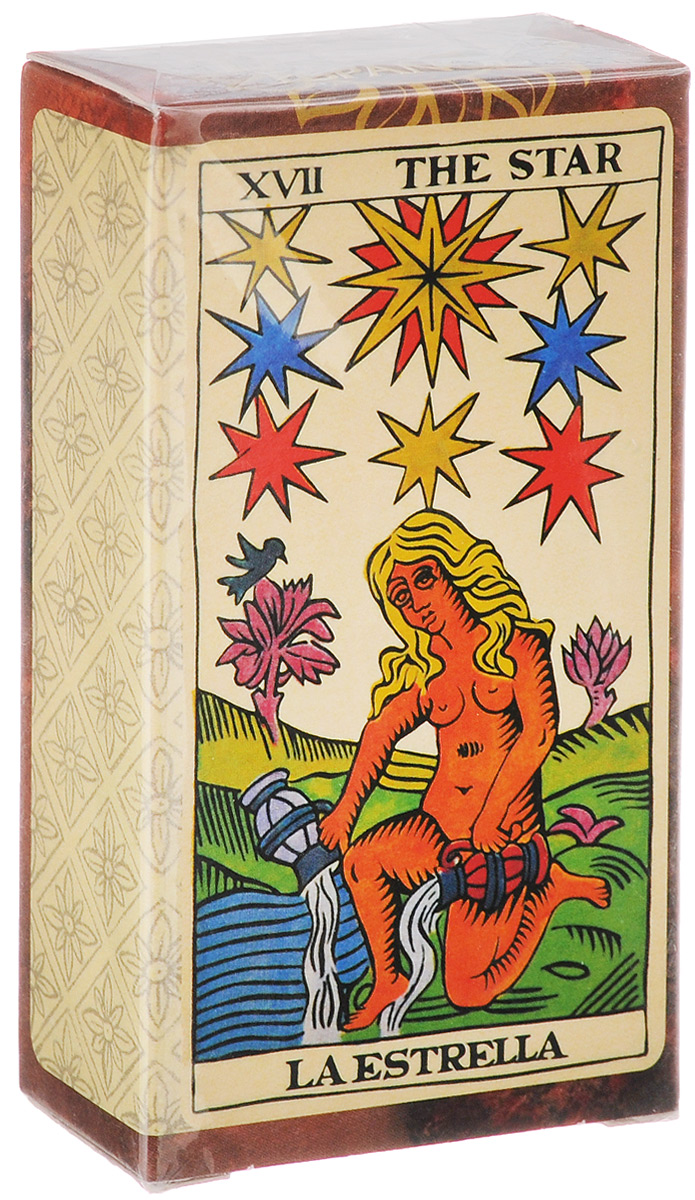 Карты Таро Fournier Spanish Tarot, 78 картFOU09 Карты Таро Fournier Spanish Tarot, 78 картFOU09Fournier Spanish Tarot — современная репродукция старинного классического Таро, сохранившегося со времен испанской инквизиции, — Таро Лигурия-Пьемонт 1736 года (Liguria-Piemontese). Основой для иллюстраций послужили гравюры Джузеппе Оттона, основателя Марсельской школы Таро. Набор традиционно состоит из 78 карт — 22 Старших Арканов и 56 Младших. Старшие Арканы подписаны на английском и испанском языках, карты Двора — только на испанском. Номерные карты не подписаны, а только пронумерованы римскими цифрами. Колоде Fournier Spanish Tarot присущ символизм Марсельского Таро. Иллюстрации простые, без детальной прорисовки, выполнены на легком бежевом фоне. Цветовая гамма контрастная и достаточно узкая, используются четыре основных цвета: синий, красный, желтый и зеленый. Фигуры обведены тонким черным контуром.