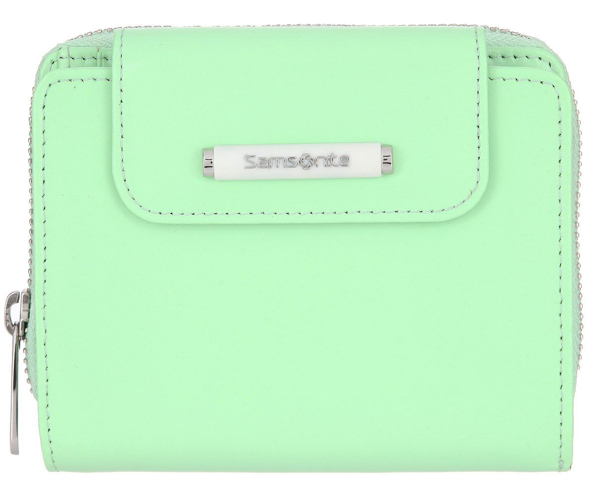 Кошелек женский Samsonite, цвет: светло-зеленый. 71V-2430871V-24308 Кошелек женский Samsonite, цвет: светло-зеленый. 71V-2430871V-24308Стильный женский кошелек Samsonite выполнен из натуральной кожи, оформлен объемным декоративным элементом с символикой бренда. Внутренняя часть изделия выполнена из полиэстера и натуральной кожи. Изделие содержит два отделения. Основное отделение закрывается клапаном на две кнопки и содержит отделение для купюр, восемь кармашков для пластиковых карт и шесть карманов для мелочей. Второе отделение закрывается на застежку-молнию и содержит четыре кармашка для мелких документов и три отделения для монет, одно из которых закрывается на застежку-молнию. Кошелек станет отличным подарком человеку, ценящему практичные и стильные вещи, а качество его исполнения представит такой подарок в самом выгодном свете.