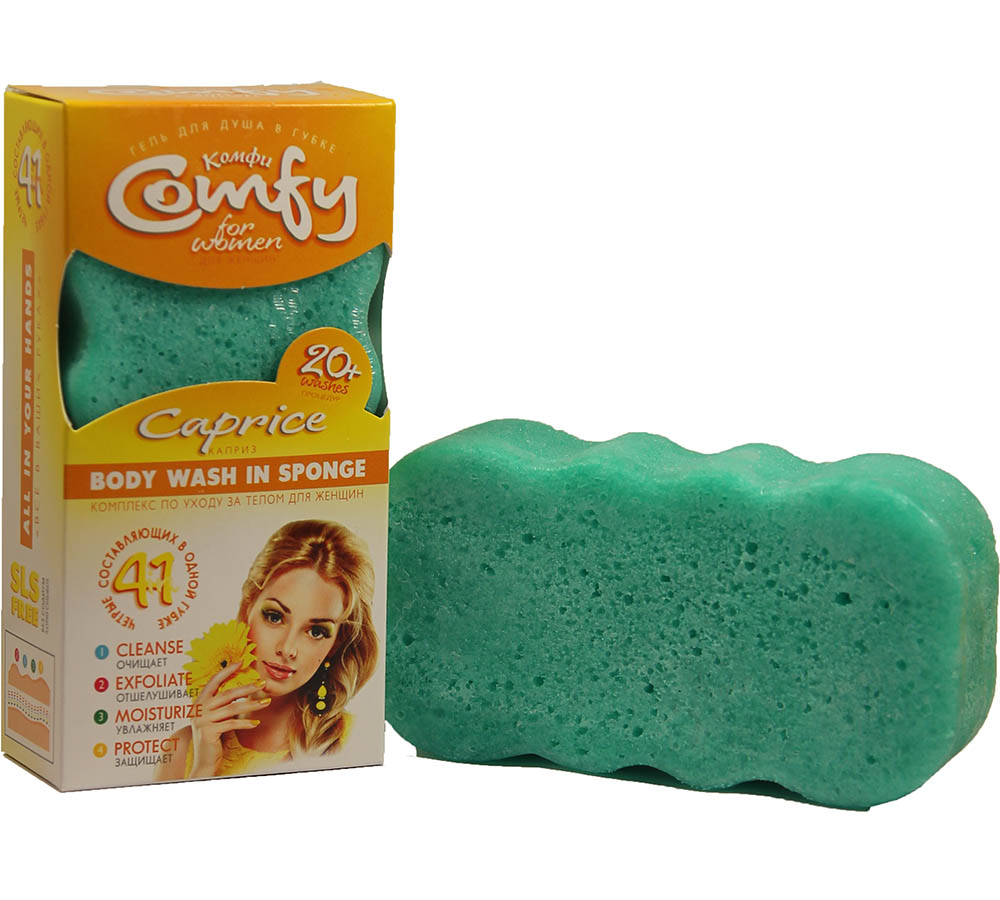 Comfy Комплекс Caprice 2в1 по уходу за телом для женщин (губка + гель для душа)4603721013081 Comfy Комплекс Caprice 2в1 по уходу за телом для женщин (губка + гель для душа)4603721013081увлажняют,питают и защищают кожу при каждом использовании.Нежная текстура заботливо массирует тело и улучшает кровообращение.Приэтом, Charm содержитдополнительный жесткий слой,который более активно работает с теми местами тела,где требуется отшелушивающее действие для затвердевших слоев кожи. Caprice великолепно очищает, увлажняет, питает и защищает кожу при каждом использовании. Нежная текстура заботливо массирует тело и улучшает кровообращение. При этом, Charm содержит дополнительный жёсткий слой, который более активно работает с теми местами тела, где требуется отшелушивающее действие для затвердевших слоёв кожи.