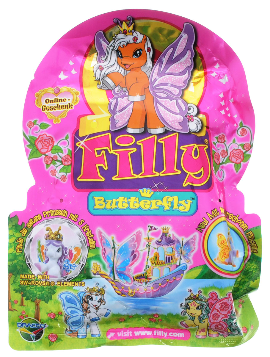 Filly Dracco Фигурка БабочкиM770002-3240 (UT20584) Filly Dracco Фигурка БабочкиM770002-3240 (UT20584)Волшебные лошадки собрались все вместе! Каждая из них - это яркая бабочка, крылья которой украшены семейным гербом. С помощью своих рожек-усиков они общаются друг с другом, а яркая корона с кристаллами Swarowski показывает их статус. В коллекции 48 лошадок. 26 из них - уникальные персонажи со своими специфическими особенностями, цветом гривы, хвостиком, семейным гербом. Соберите любимых героев вместе! В одном пакетике Filly Dracco Бабочки - одна фигурка. Выбрать лошадку тоже не получится, поэтому придется положиться на случай! Кто же спрятан в этом пакетике? Узнайте прямо сейчас!