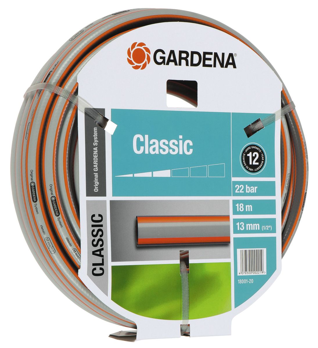 Шланг Gardena Classic, 13 мм (1/2) х 18 м18001-20.000.00 Шланг Gardena Classic, 13 мм (1/2) х 18 м18001-20.000.00Шланг Gardena Classic, прекрасно сохраняет свою форму благодаря высококачественному текстильному армированию, отсутствуют фталаты и тяжелые металлы, невосприимчив к УФ-излучению. Шланг не перегибается, не спутывается, не перекручивается, благодаря спиралевидному текстильному армированию, усиленному углеродными волокнами. Шланг Gardena Classic оптимально сочетается с компонентами базовой системы полива. Идеально подходит для умеренной интенсивности использования. Шланг Gardena Classic выполнен из высококачественного ПВХ и выдерживает давление до 22 бар. Толстые стенки шланга и высококачественные материалы обеспечивают длительный срок службы.