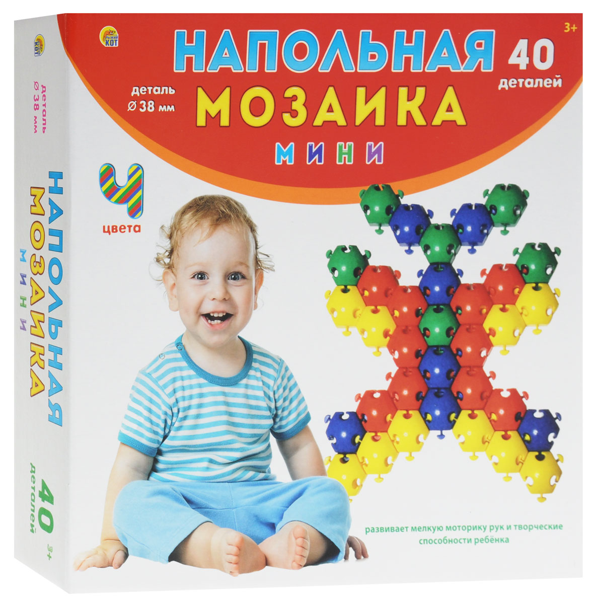 Рыжий Кот Мозаика напольная 40 элементовМ-0718 Рыжий Кот Мозаика напольная 40 элементовМ-0718Напольная мозаика Рыжий Кот - увлекательная развивающая игра для самых маленьких! Она развивает у ребёнка творческие способности, воображение, мелкую моторику рук, воображение, координацию движений. Эта мозаика открывает перед малышом неограниченные возможности создания собственных композиций. Конструкция мозаики позволяет с лёгкостью скреплять и фиксировать детали, которые состоят из высококачественных материалов, абсолютно безопасных для здоровья ребёнка. В комплекте 40 деталей.