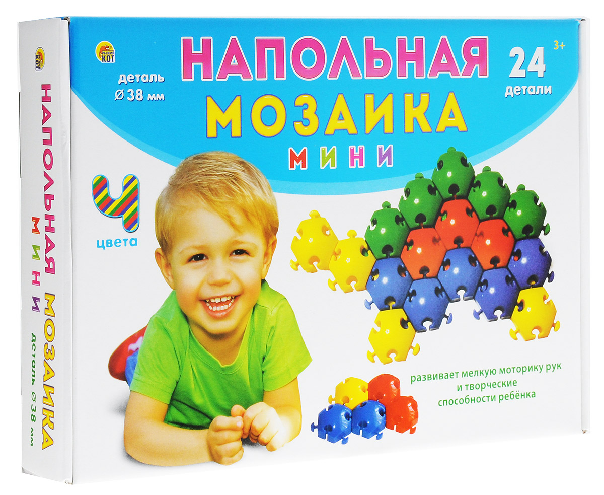 Рыжий Кот Мозаика напольная 24 элементаМ-0717 Рыжий Кот Мозаика напольная 24 элементаМ-0717Напольная мозаика Рыжий Кот - увлекательная развивающая игра для самых маленьких! Она развивает у ребенка творческие способности, воображение, мелкую моторику рук, воображение, координацию движений. Эта мозаика открывает перед малышом неограниченные возможности создания собственных композиций. Конструкция мозаики позволяет с легкостью скреплять и фиксировать детали, которые состоят из высококачественных материалов, абсолютно безопасных для здоровья ребенка. Напольная мозаика Рыжий Кот предназначена для детей от трех лет под присмотром взрослых. В наборе 24 элемента четырех цветов.