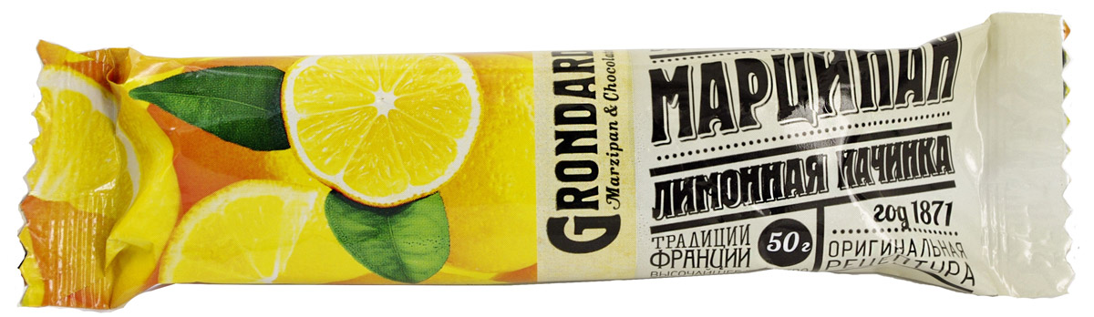 Grondard Marzipan батончик марципановый с лимоном, 50 г14673 Grondard Marzipan батончик марципановый с лимоном, 50 г14673Шоколадный марципановый батончик Grondard с лимонной начинкой подарит истинное наслаждение великолепным вкусом. Этим лакомством всегда приятно побаловать себя и гостей за вечерним чаепитием. Изысканный и оригинальный марципановый вкус поможет перенестись в атмосферу мечтаний и грез. Очаруйтесь его вкусом, оцените все грани этого изящного лакомства от компании Grondard.