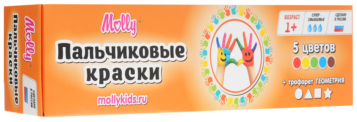 Molly Краски пальчиковые с трафаретом Геометрия 5 цветовFP-12 Molly Краски пальчиковые с трафаретом Геометрия 5 цветовFP-12Краски пальчиковые с трафаретом Molly Геометрия разработаны специально для рисования пальчиками или ладошками для детей от одного года. Краски идеально подходят для раннего обучения цветам, развития тонкой моторики, тактильного восприятия. Перед применением краски рекомендуется перемешать, при необходимости разбавить теплой водой. После использования плотно закрыть баночки и вымыть руки. При попадании краски в глаза или рот - промыть водой. Краски нетоксичны, безопасны при использовании по назначению. Состав красок: пищевой краситель, целлюлозный загуститель, глицерин, мел, консервант косметический, вода питьевая. В набор входят 5 цветов - коричневый, зеленый, синий, красный, желтый и тематический трафарет для рисования.