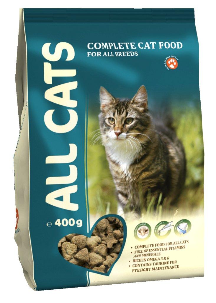 Корм сухой полнорационный для взрослых кошек ALL CATS 0,4 кг6660 Корм сухой полнорационный для взрослых кошек ALL CATS 0,4 кг6660Гарантируемые показатели. сырой протеин – 30 % сырой жир – 9 % сырая клетчатка – 3 % сырая зола – 7 % кальций – 1,3 % фосфор –1,0 % Энергетическая ценность- 340 ккал/100 г. Перечень компонентов, входящих в рецептуру. злаки, мясо и продукты животного происхождения, овощи, масла и жиры, рыба и рыбные субпродукты (источник Омега-3 и Омега-6 жирных кислот), минеральные вещества и витамины.