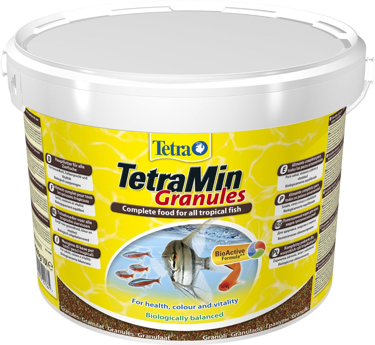 Корм Tetra TetraMin. Granules для всех видов тропических рыб, гранулы, 10 л (4,2 кг)201361 Корм Tetra TetraMin. Granules для всех видов тропических рыб, гранулы, 10 л (4,2 кг)201361Корм Tetra TetraMin. Granules - гранулированный корм для всех видов тропических и декоративных рыбок. Небольшие гранулы корма быстро размягчаются в воде, медленно опускаются на дно аквариума, что гарантирует полноценное и разнообразное питание. Корм содержит такие жизненно важные вещества, как протеины, витамины, лецитин, а также добавку, обеспечивающую рыбкам насыщенность окраса. За счет этих элементов достигается здоровый рост, богатство красок и жизненная сила. Корм имеет оптимальную степень усвоения всеми видами рыб. Запатентованная БиоАктив-формула поддерживает работоспособность иммунной системы, обеспечивая высокую продолжительность жизни. Кормить несколько раз в день маленькими порциями. Состав: рыба и побочные рыбные продукты, зерновые культуры, дрожжи, экстракты растительного белка, растительные продукты, овощи, моллюски и раки, водоросли, масла и жиры, минеральные вещества. Аналитические компоненты: сырой белок 46%,...