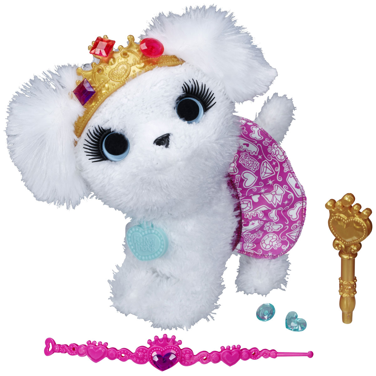 FurReal Friends Интерактивная игрушка Белый щенокA9085_A9935 FurReal Friends Интерактивная игрушка Белый щенокA9085_A9935Ваш ребенок мечтает о красивом маленьком зверьке, но нет возможности исполнить его желание? Анимированная игрушка FurReal Friends Модные зверята: Щенок привлечет внимание ребенка и станет для него отличным подарком. Этот очаровательный щенок очень любит, когда его гладят по спинке, при этом он забавно лает. В комплект с игрушкой входят ошейник, который хозяйка сможет использовать как браслет, волшебная водная палочка, а также аксессуары для питомца - диадема и сверкающие украшения для нее. На щеночке надета очаровательная розовая юбочка с узорами - наберите холодную воду в волшебную палочку и нанесите с ее на узоры - и они окрасятся разными цветами! Порадуйте своего ребенка таким замечательным подарком! Рекомендуется докупить 2 батарейки напряжением 1,5V типа AАA (товар комплектуется демонстрационными).