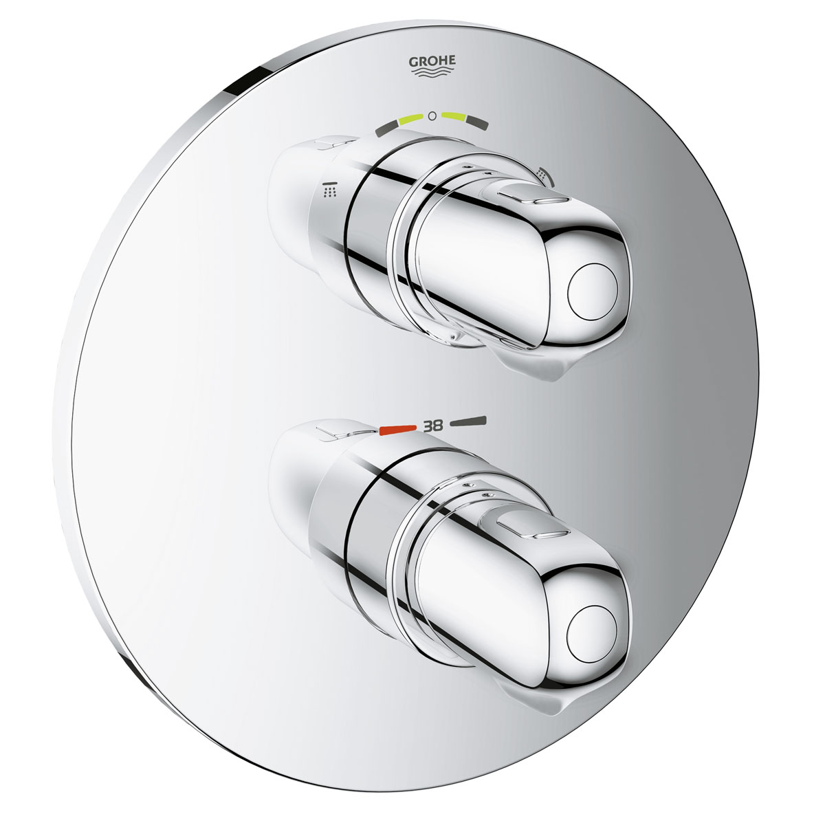 Термостат для душа GROHE Grohtherm 1000 New (внешняя монтажная часть) со встроенным переключателем (19985000)19985000 Термостат для душа GROHE Grohtherm 1000 New (внешняя монтажная часть) со встроенным переключателем (19985000)19985000комплект верхней монтажной части для GROHE Rapido T 35 500 000 без встраиваемого механизма GROHE StarLight® хромированная поверхность GROHE MetalGrip эргономичная металлическая рукоятка стопор безопасности при 38°C GROHE EcoJoy® - Технология совершенного потока при уменьшенном расходе воды GROHE AquaDimmer Plus многофункциональный - регулировка расхода - переключатель: верхний душ и ручной душ - GROHE EcoButton (встроенная кнопка с функцией экономии воды для душа) с настенными розетками GROHE QuickFix® ( скрытые эксцентрики, уплотнение, скрытый монтаж) минимальное давление 1,0 бар
