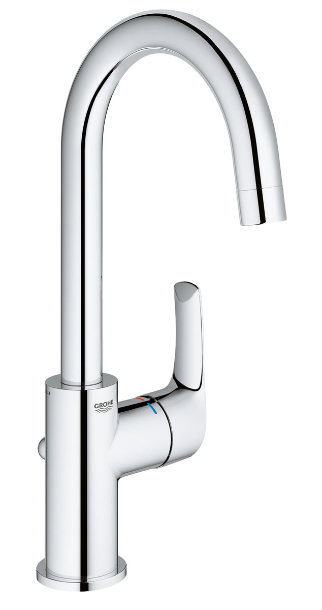 Смеситель для раковины GROHE Eurosmart New с высоким изливом и донным клапаном, L-size (23537002)23537002 Смеситель для раковины GROHE Eurosmart New с высоким изливом и донным клапаном, L-size (23537002)23537002монтаж на одно отверстие металлический рычаг GROHE SilkMove® керамический картридж 28 мм с ограничителем температуры GROHE StarLight® хромированная поверхность GROHE EcoJoy® 5.7 л/мин поворотный трубкообразный излив гибкая подводка сливной гарнитур 1 1/4 GROHE QuickFix ® быстрая монтажная система