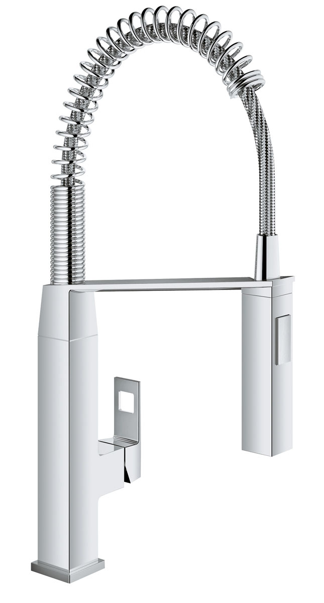 Смеситель для кухни GROHE Eurocube профессиональный (31395000)31395000 Смеситель для кухни GROHE Eurocube профессиональный (31395000)31395000монтаж на одно отверстие GROHE SilkMove® керамический картридж 28 мм GROHE StarLight® хромированная поверхность поворотный излив область поворота 140° регулировка расхода воды автоматический переключатель аэратор/SpeedClean душевая струя гибкая подводка система быстрого монтажа с защитой от обратного потока