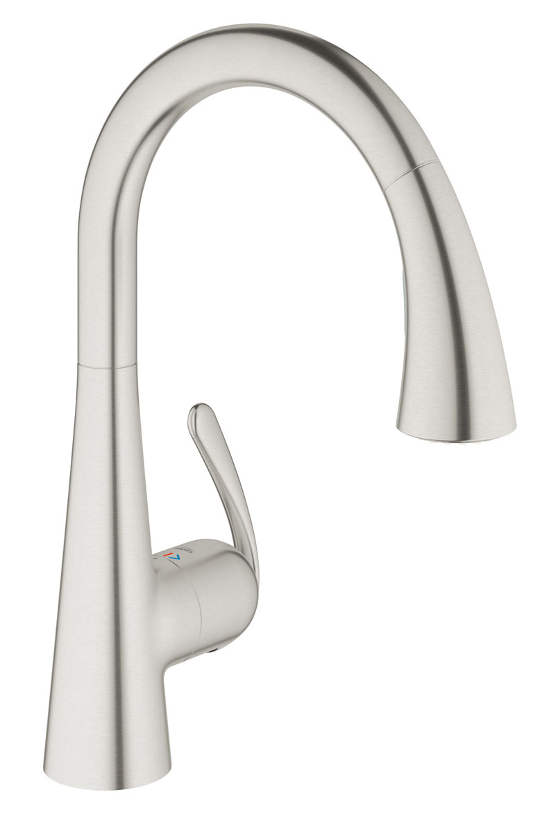 Смеситель для кухни GROHE Zedra, нержавеющая сталь (32294SD1)32294SD1 Смеситель для кухни GROHE Zedra, нержавеющая сталь (32294SD1)32294SD1монтаж на одно отверстие GROHE SilkMove® керамический картридж O 46 мм GROHE StarLight® хромированная поверхность поворотный трубкообразный излив радиус поворота 360° регулировка расхода воды GROHE RealSteel® корпус из нержавеющей стали профессиональная выдвижная лейка с переключателем аэратор/душевая струя с возвратной пружиной встроенный обратный клапан автоматический переключатель аэратор/SpeedClean душевая струя автоматическое возвратное переключение на аэратор после выключения гибкие соединительные шланги система быстрого монтажа с защитой от обратного потока с системой SpeedClean против известковых отложений вынос 211 мм минимальное давление 1,0 бар