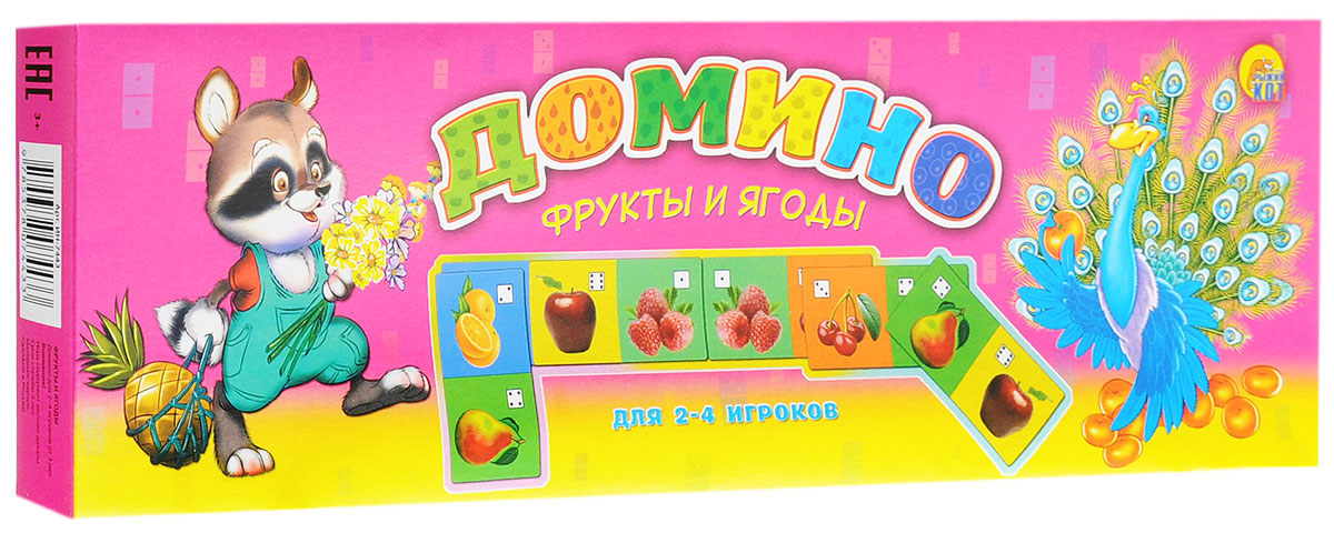 Рыжий Кот Домино Фрукты и ягодыИН-7443 Рыжий Кот Домино Фрукты и ягодыИН-7443Настольная игра Рыжий Кот Домино Фрукты и ягоды позволит вам и вашему малышу весело и с пользой провести время, ведь совместная игра - лучший способ узнать ребенка и научить его чему-нибудь новому. Комплект игры включает в себя 28 карточек с красочными изображениями различных фруктов и ягод. В свой ход, каждый игрок должен добавить в цепочку из карточек одну их своих так, чтобы изображение на ней подошло к изображению на конце цепи. Если в руках у игрока нет подходящей карточки - он берет дополнительные из базара, до тех пор, пока не попадется нужная. Выигрывает тот, кто первым выложит все свои карточки. Игра в домино не только подарит малышу множество веселых мгновений, но и поможет познакомиться с новыми словами, видами фруктов и ягод, а также развить внимательность, пространственное мышление и мелкую моторику.