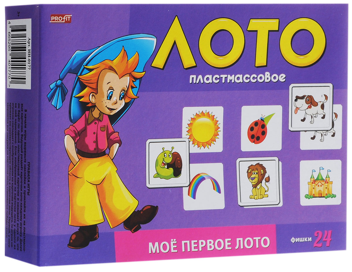 Рыжий Кот Настольная игра Лото Мое первое лотоИН-0177 Рыжий Кот Настольная игра Лото Мое первое лотоИН-0177Настольная игра Рыжий Кот Лото. Мое первое лото - увлекательная развивающая игра. В состав входит четыре картинки с различными изображениями и 24 фишки. В основе игры лежит принцип классического лото. Подбирая картинки, дети не только запоминают их названия, но и тренируют мелкую моторику рук. Игра в лото помогает развивать интеллект, внимание и фотографическую память, учит логическому мышлению. Лото рекомендуется использовать при введении и закреплении лексических и речевых единиц, для расширения словарного запаса, формирования навыков произношения, закрепления изученного материала, а также для контроля усвоения учебного материала.