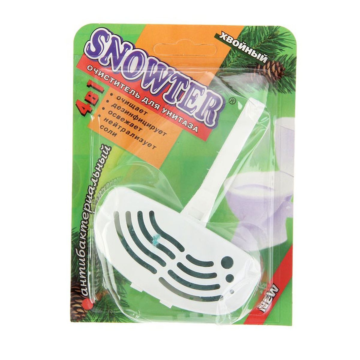 Очиститель для унитаза Snowter Хвоя, 40 г4602083001057 Очиститель для унитаза Snowter Хвоя, 40 г4602083001057Специально подобранные компоненты блока «Snowter» обеспечивают устранение загрязнений унитаза, предупреждая отложение осадков в труднодоступных местах, обладают дезинфицирующим действием, создают обильную пену и приятный запах при смывании.