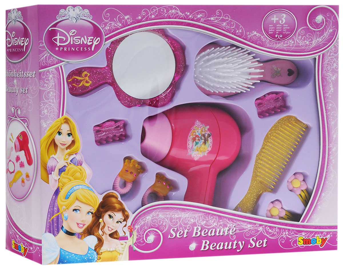 Disney Princess Игровой набор Парикмахер24229 Disney Princess Игровой набор Парикмахер24229Игровой набор Disney Princess Парикмахер поможет вам перевоплотиться в настоящего королевского стилиста. Комплект включает в себя игрушечный фен, зеркальце с удобной длинной ручкой, расческу, массажную щетку, заколочки и резиночки, украшенные королевскими коронами. Вы сможете создавать невероятные прически с помощью этого набора себе, своим куклам и подружкам. Расчески, заколочки и резиночки не причинят вреда детским волосикам, поэтому вы смело сможете создавать яркие образы вашей юной принцессе. Элементы набора созданы в тематике королевских балов, празднеств и роскоши. Изображение красавиц принцесс из мультфильмов Диснея поднимут девочке настроение и вдохновят ее на новые идеи.