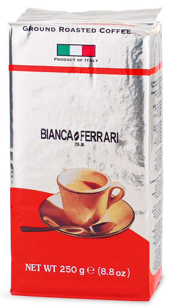 Bianca Ferrari Граундкофе Интенсо кофе молотый, 250 гBF.25.IN Bianca Ferrari Граундкофе Интенсо кофе молотый, 250 гBF.25.INBianca Ferrari Граундкофе Интенсо - натуральный молотый кофе для приготовления изысканного напитка как в турке, так и в кофемашинах и кофеварках. Послевкусие - плотное и долгоиграющее. При заваривании получается насыщенный напиток, обладающий устойчивой пенкой.