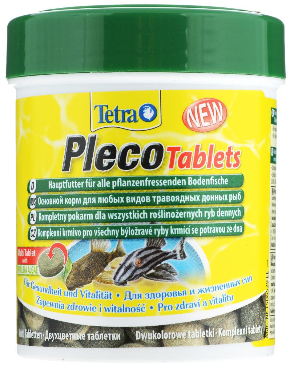 Корм Tetra Pleco Tablets со спирулиной, для сомов и донных рыб, 150 мл (85 г), 275 таблеток199309 Корм Tetra Pleco Tablets со спирулиной, для сомов и донных рыб, 150 мл (85 г), 275 таблеток199309Корм Tetra Pleco Tablets – высококачественные кормовые таблетки с высоким содержанием спирулины и других питательных элементов. Применяется для кормления растительноядных донных рыбок, например плекостомусов и гипостомусов. Сбалансированный, богатый питательными веществами премиальный корм имеет большое содержание анчоусов для очень хорошего роста, креветок для лучших вкусовых качеств, а также рыбий жир и минералы. Запатентованная формула BioActive заботится о хорошей иммунной системе рыбок. В качестве дополнительного полезного свойства желтая часть таблеток содержит каротиноиды для сияющей окраски, зеленая сторона содержит спирулину и зостеру, которые, являясь растительным компонентом, способствуют здоровью и жизненной силе рыбок. Корм быстро размягчается в воде, поэтому с удовольствием поедается рыбами. Способ применения заключается в погружении таблеток на дно, что очень удобно, так как определить место кормления можно заранее. Корм также может быть...