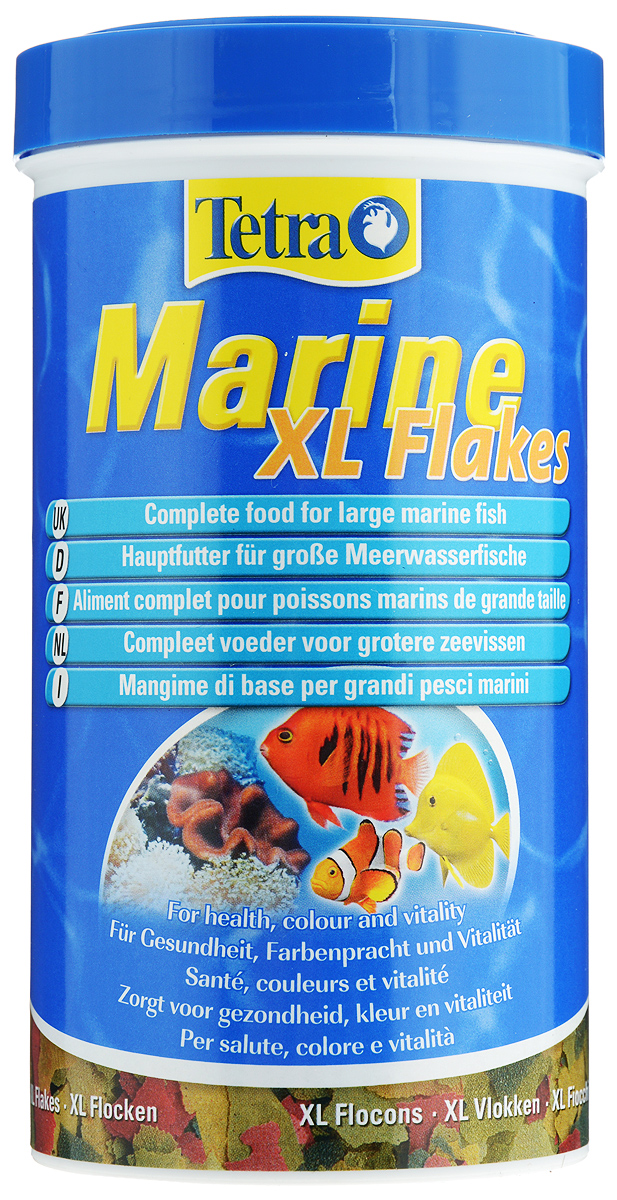 Корм Tetra Marine. XL Flakes для любых морских рыб, крупные хлопья, 500 мл (80 г)176010 Корм Tetra Marine. XL Flakes для любых морских рыб, крупные хлопья, 500 мл (80 г)176010Корм Tetra Marine. XL Flakes - полноценный основной корм для мелких и крупных морских рыб в виде хлопьев. Идеально сбалансированные компоненты (фукус, водоросли спирулины, высококачественные рыбные жиры и морские креветки) гарантируют полноценное и здоровое питание. Стандартные и крупные хлопья (XL) являются идеальным кормом для рыб средних и больших размеров. Рекомендации по кормлению: кормить несколько раз в день маленькими порциями. Состав: рыба и побочные рыбные продукты, растительные продукты, экстракты растительного белка, дрожжи, зерновые культуры, масла и жиры, водоросли, минеральные вещества. Пищевая ценность: сырой белок - 46%, сырые масла и жиры - 8,5%, сырая клетчатка - 2%, влага - 6%. Добавки: витамины, провитамины и химические вещества с аналогичным воздействием, витамин А 36400 МЕ/кг, витамин Д3 2045 МЕ/кг. Комбинации элементов: Е5 Марганец 78 мг/кг, Е6 Цинк 46 мг/кг, Е1 Железо 30 мг/кг, Е3 Кобальт 0,6 мг/кг....