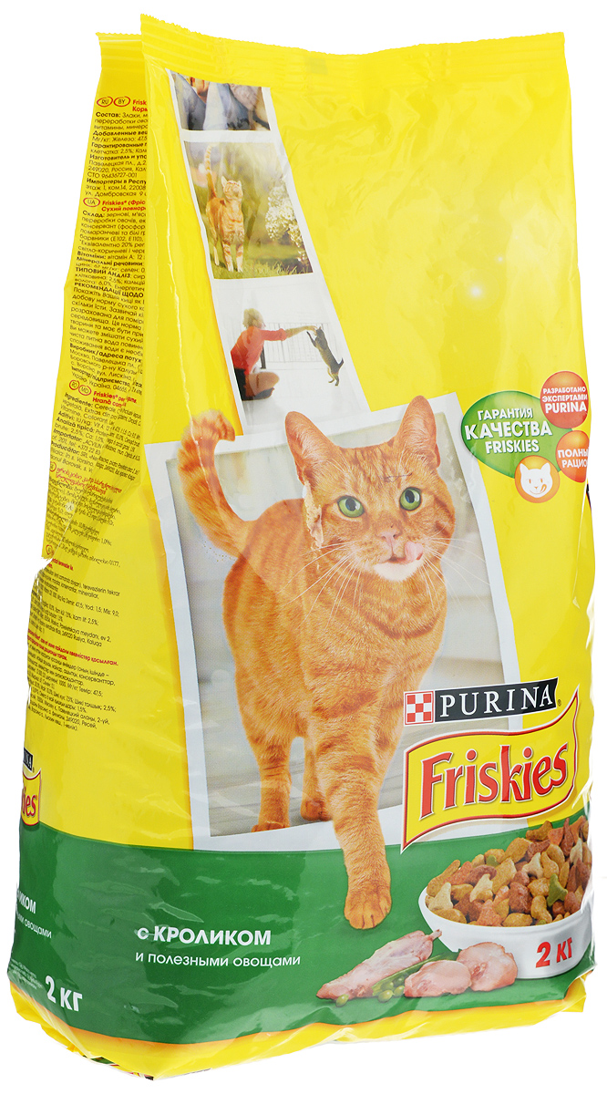 Корм сухой для кошек Friskies, с кроликом и полезными овощами, 2 кг12053625 Корм сухой для кошек Friskies, с кроликом и полезными овощами, 2 кг12053625Сбалансированное, полнорационное и вкусное питание для взрослых кошек Friskies изготовлено с использованием ингредиентов высокого качества. Корм разработан экспертами Nestle Purina Petcare на базе 85-летнего опыта в области питания для животных. Уникальный характер вашего питомца создает особенную атмосферу вашего дома, добавляя радость в вашу жизнь. Ему необходимо полнорационное и сбалансированное питание с содержанием витаминов и минеральных веществ, что поможет поддерживать здоровье и жизненную энергию вашей кошки. Корм не содержит усилителей вкуса. Витамины и минеральные вещества, содержащиеся в корме: - белок способствует укреплению мышц и дает энергию; - кальций, фосфор и витамин D важны для поддержания здоровья костей и зубов; - жирные кислоты помогают поддерживать шерсть здоровой и блестящей; - таурин важен для хорошего зрения и здорового сердца. Состав: злаки, мясо и продукты его переработки (в том числе кролик),...