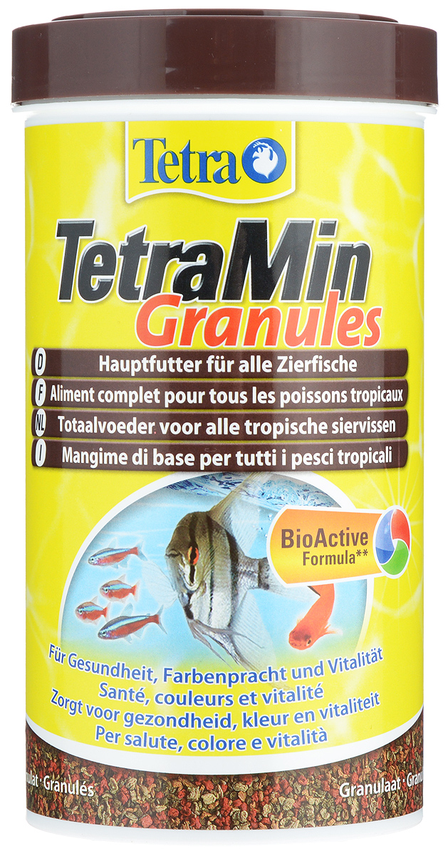 Корм Tetra TetraMin. Granules для всех видов тропических рыб, гранулы, гранулы, 500 мл (158 г)240568 Корм Tetra TetraMin. Granules для всех видов тропических рыб, гранулы, гранулы, 500 мл (158 г)240568Корм Tetra TetraMin. Granules - гранулированный корм для всех видов тропических и декоративных рыбок. Небольшие гранулы корма быстро размягчаются в воде, медленно опускаются на дно аквариума, что гарантирует полноценное и разнообразное питание. Корм содержит такие жизненно важные вещества, как протеины, витамины, лецитин, а также добавку, обеспечивающую рыбкам насыщенность окраса. За счет этих элементов достигается здоровый рост, богатство красок и жизненная сила. Корм имеет оптимальную степень усвоения всеми видами рыб. Запатентованная БиоАктив-формула поддерживает работоспособность иммунной системы, обеспечивая высокую продолжительность жизни. Кормить несколько раз в день маленькими порциями. Состав: рыба и побочные рыбные продукты, зерновые культуры, дрожжи, экстракты растительного белка, растительные продукты, овощи, моллюски и раки, водоросли, масла и жиры, минеральные вещества. Аналитические компоненты: сырой белок 46%,...