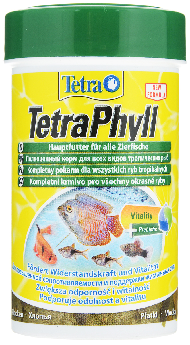Корм Tetra TetraPhyll для всех видов тропических рыб, хлопья, 100 мл (20 г)139954 Корм Tetra TetraPhyll для всех видов тропических рыб, хлопья, 100 мл (20 г)139954Корм Tetra TetraPhyll - превосходная смесь хлопьев со специальным растительным комплексом для полноценного питания и ежедневного кормления. Идеальный корм для всех травоядных тропических рыб. Высокое содержание растительных компонентов способствует улучшению здоровья и поддержанию жизненных сил рыб. Незаменимые волокна стимулируют пищеварение, что особенно необходимо травоядным рыбам. Запатентованная БиоАктив-формула обеспечивает высокую продолжительность жизни и хорошее здоровье рыб. Состав: рыба и побочные рыбные продукты, зерновые культуры, дрожжи, экстракты растительного белка, моллюски и раки, водоросли, масла и жиры, сахар (олигофруктоза 1%), минеральные вещества. Аналитические компоненты: сырой белок 46%, сырые масла и жиры 9%, сырая клетчатка 2%, влага 6%. Добавки: витамины, провитамины и химические вещества с аналогичным воздействием: витамин A 29720 МЕ/кг, витамин Д3 1860 МЕ/кг. Комбинации микроэлементов: Е5...