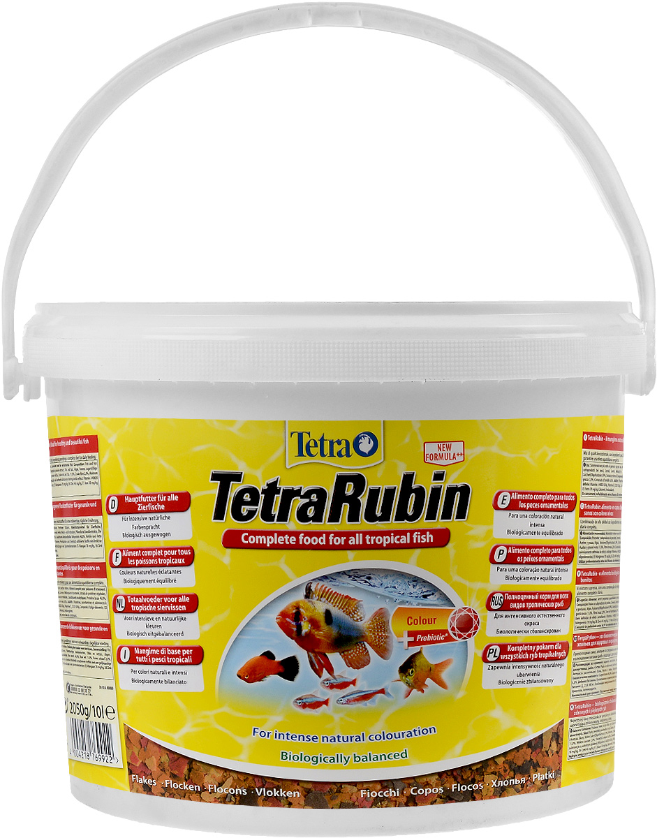 Корм Tetra TetraRubin для улучшения окраса всех видов тропических рыб, 10 л (2,05 кг)769922 Корм Tetra TetraRubin для улучшения окраса всех видов тропических рыб, 10 л (2,05 кг)769922Корм Tetra TetraRubin - биологически сбалансированный корм в виде хлопьев с натуральными добавками для усиления естественной окраски рыб. Высокое содержание усилителей естественного цвета и специальных ингредиентов обеспечивает красивый окрас для всех красных, оранжевых и желтых тропических рыб. Эффект усиления цвета заметен уже через две недели кормления. Корм содержит полноценный сбалансированный комплекс витаминов, питательных веществ и микроэлементов. Запатентованная БиоАктив-формула поддерживает работоспособность иммунной системы, обеспечивая высокую продолжительность жизни. Стабилизированный витамин С обеспечивает повышенную устойчивость организма рыбы к болезням, ускоряет рост и устраняет симптомы болезней, связанных с недоеданием. Кормить несколько раз в день небольшими порциями. Состав: рыба и побочные рыбные продукты, зерновые культуры, дрожжи, экстракты растительного белка, моллюски и раки, масла и жиры, сахар (олигофруктоза 0,9%),...