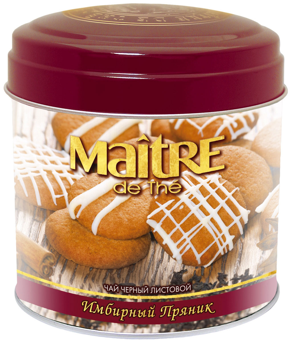 Maitre Имбирный пряник черный листовой чай, 90 гбаж042 Maitre Имбирный пряник черный листовой чай, 90 гбаж042Чай Имбирный пряник - купаж черного крупно-листового индийского чая со специями и пряностями. Крепкий черный листовой индийский чай, обладающий уникальным вкусом и ароматом всеми любимого лакомства - имбирного пряника, создает особый вкус праздника и поднимает ваше настроение. Делая глоток чая, вы долго наслаждаетесь вкусом крепкого черного плантационного ассамского чая в сочетании со вкусом имбирного пряника.
