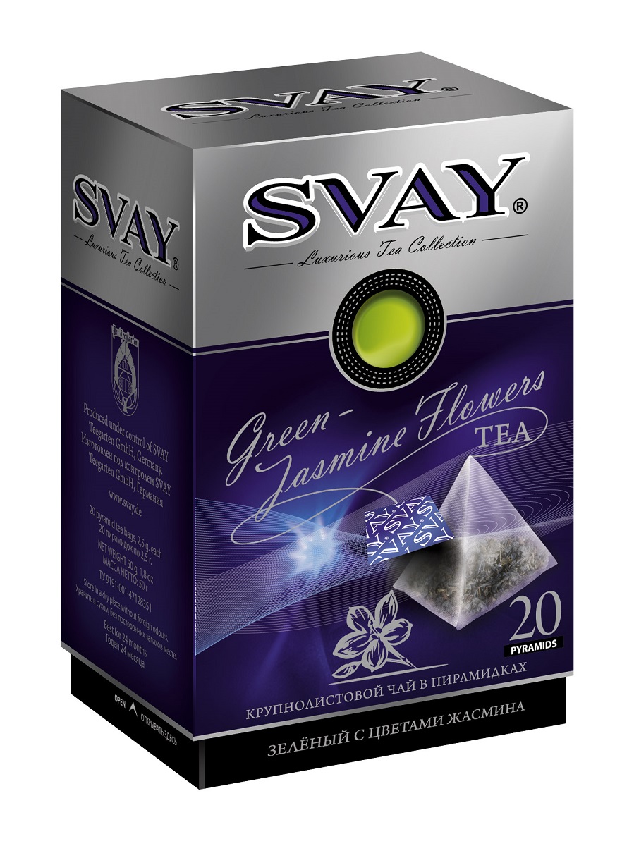 Svay Jasmine Flowers зеленый чай в пирамидках, 20 шт4607003042691 Svay Jasmine Flowers зеленый чай в пирамидках, 20 шт4607003042691Совершенное сочетание китайского крупнолистового зеленого чая и цельных бутонов жасмина называют королевским напитком. Оттененный нежным ароматом хрупких цветов, зеленый чай, как истинная драгоценность, переливается новыми гранями вкуса. Вкусы Luxurious Tea Collection мягкие, роскошные, благородные. Как хорошее вино, они имеют несколько ступеней наслаждения. Сначала напиток раскрывается в аромате, затем при первом глотке и далее в послевкусии.