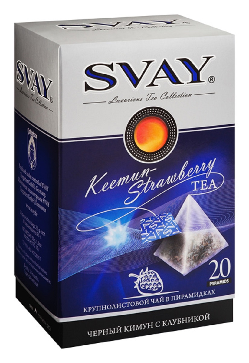 Svay Keemun-Strawberry черный чай в пирамидках, 20 шт4607003044039 Svay Keemun-Strawberry черный чай в пирамидках, 20 шт4607003044039Чай черный байховый китайский крупнолистовой с клубникой в пирамидках. Удивительная красота этого чая завораживает, подобно живописным провинциям необыкновенной области Кимун. В Keemun-Strawberry мягкий вкус черного чая с фруктовыми нотами идеально оттенен спелой ароматной клубникой. Вкусы Luxurious Tea Collection мягкие, роскошные, благородные. Как хорошее вино, они имеют несколько ступеней наслаждения. Сначала напиток раскрывается в аромате, затем при первом глотке и далее в послевкусии.