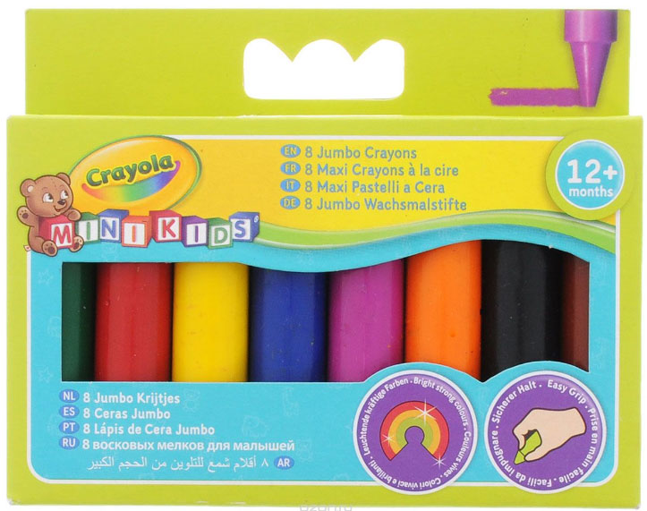 Crayola Набор цветных восковых мелков 8 шт 008080 Crayola Набор цветных восковых мелков 8 шт 008080Набор цветных восковых мелков от Crayola создан специально для самых маленьких художников. Мелки обеспечивают удивительно мягкое письмо, не ломаются, обладают отличными кроющими свойствами. В изготовлении мелков использовались абсолютно безопасные натуральные материалы. Мелки окрашены в яркие, насыщенные цвета, которые так нравятся малышам. Желтый, красный, оранжевый, зеленый, синий, черный, коричневый и фиолетовый - восковые мелки позволят создавать малышу на бумаге самые красочные рисунки. Восковые мелки Crayola помогают малышам развить мелкую моторику рук, координацию движений, воображение и творческое мышление, стимулируют цветовое восприятие, а также способствуют самовыражению.