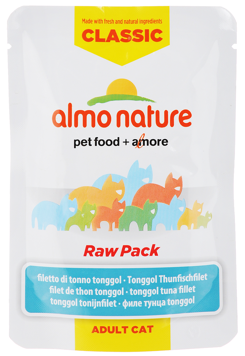 Консервы для взрослых кошек Almo Nature Classic Raw Pack, филе тонгольского тунца, 55 г23216_new Консервы для взрослых кошек Almo Nature Classic Raw Pack, филе тонгольского тунца, 55 г23216_newКонсервы Almo Nature Classic Raw Pack - это сбалансированный влажный корм, рекомендованный взрослым кошкам. Угощение изготавливается из свежих и натуральных ингредиентов, которые были упакованы в сыром виде, затем стерилизованы прямо в пауче, позволяя сохранить все питательные вещества и вкус и аромат. Ваш питомец будет в полном восторге! Не содержит сои, консервантов, ароматизаторов, искусственных красителей, усилителей вкуса. Состав: филе тонгольского тунца 75%, бульон из тунца 24%, рис 1%. Пищевая ценность в 100г: белок 20%, клетчатка 0,1%, масла и жиры 0,3%, зола 2%, влажность 77%. Энергетическая ценность: 720 ккал/кг. Товар сертифицирован.