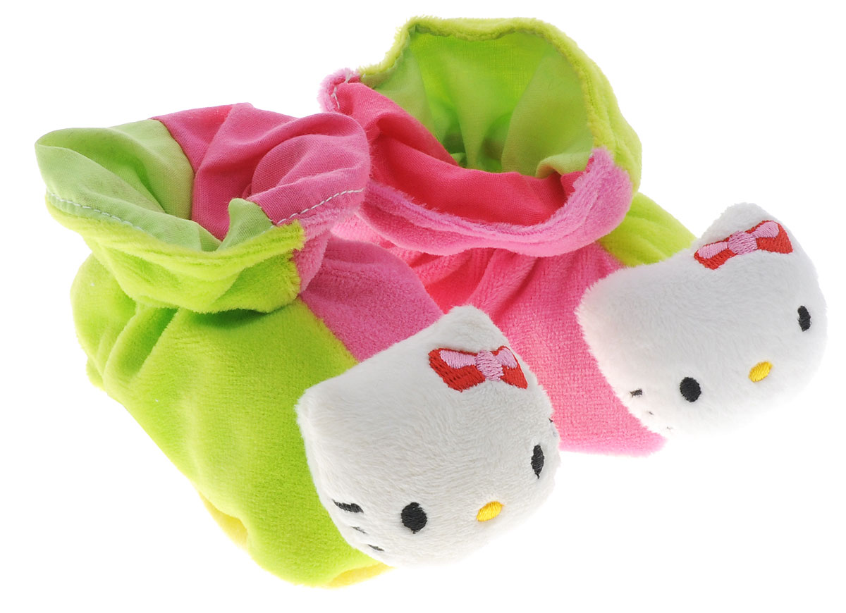 Hello Kitty Игрушка-погремушка Тапочки цвет розовый салатовый4014804 Hello Kitty Игрушка-погремушка Тапочки цвет розовый салатовый4014804Игрушка-погремушка Hello Kitty Тапочки - милая погремушка, выполненная в стиле Hello Kitty, которая обязательно понравится малышке. Ребенок будет с удовольствием рассматривать свою первую и очень забавную игрушку. Погремушка изготовлена из мягкой, приятной на ощупь ткани в виде забавных тапочек. Носы тапочек выполнены в виде мордочки кошечки Hello Kitty. Яркие цвета игрушки и различные типы материала направлены на развитие мыслительной деятельности, цветовосприятия, тактильных ощущений и мелкой моторики рук ребенка, а элемент погремушки способствует развитию слуха.