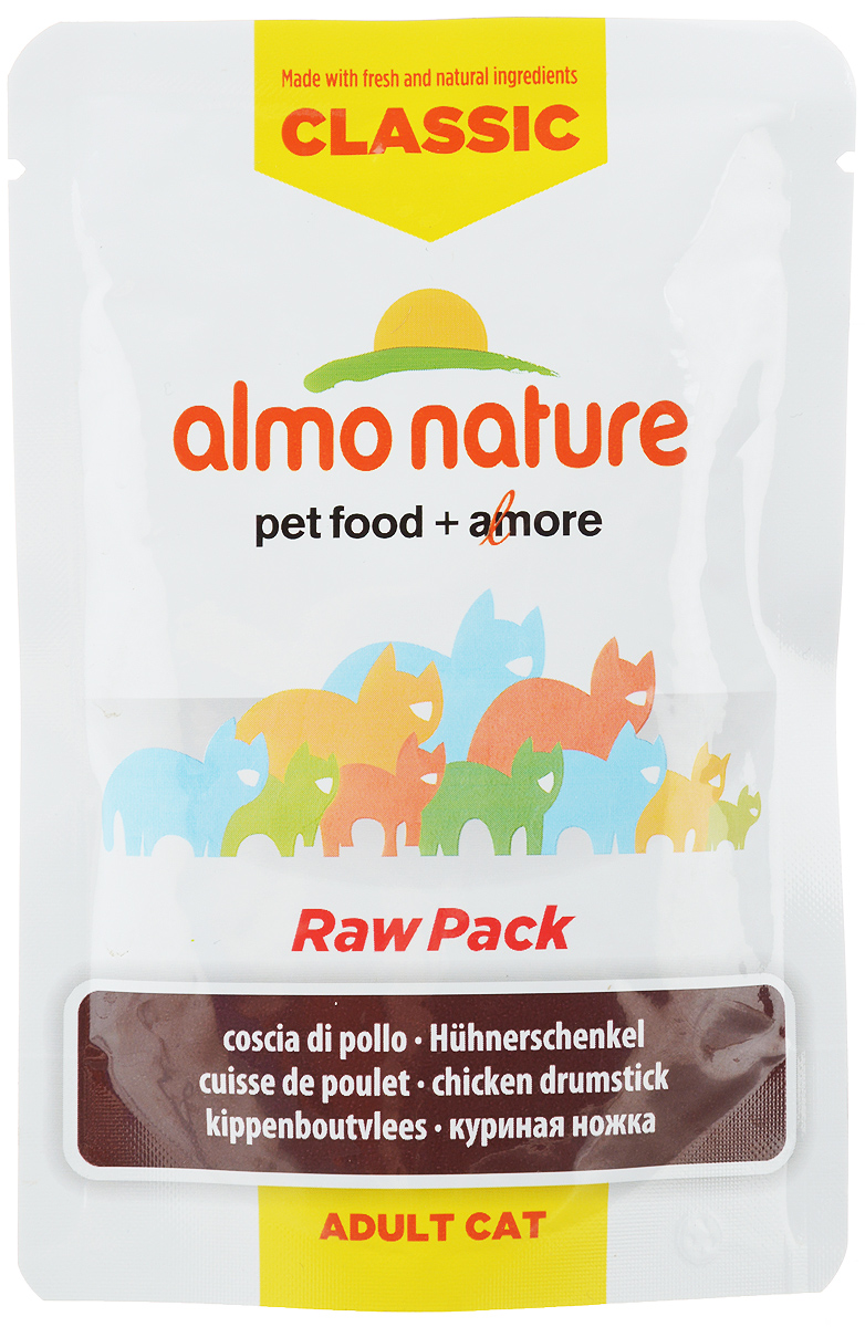Консервы для кошек Almo Nature Classic Raw Pack, куриные бедрышки, 55 г20466 Консервы для кошек Almo Nature Classic Raw Pack, куриные бедрышки, 55 г20466Консервы для кошек Almo Nature Classic Raw Pack - дополнительное питание для взрослых кошек. Консервы приготовлены из свежих и натуральных ингредиентов, упакованы сырыми и затем стерилизованы, чтобы сохранить питательные вещества и вкус. Состав: куриная ножка 75%, куриный бульон 24%, рис 1%. Пищевая ценность: белок 15%, клетчатка 0,1%, масла и жир 3,5%, зола 1,5%, влажность 80%. Энергетическая ценность: 820 ккал/кг. Товар сертифицирован.