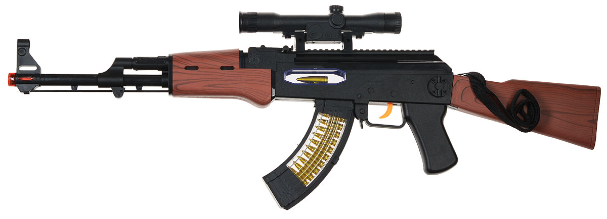 ABtoys Автомат АК-47 ARS-242ARS-242 ABtoys Автомат АК-47 ARS-242ARS-242Какой мальчишка в детстве не играет в войну, воображая себя первоклассным шпионом или супергероем. Автомат ABtoys АК-47 ARS-242 - уменьшенная копия настоящего оружия, выполненная из износостойких материалов. Вашему ребенку не придется имитировать звуки выстрелов во время игры, ведь в игрушечный автомат встроен звуковой модуль. Поэтому, при нажатии на курок, будут раздаваться звуки, характерные для перестрелки. Помимо этого, в игрушку встроено множество лампочек, которые будут светиться различными цветами, пока ребенок отважно атакует врага! При стрельбе он вибрирует, что еще больше усиливает сходство с настоящим автоматом. Под стволом имеется имитация лазерного прицела. Автомат ABtoys АК-47 ARS-242 - это отличный подарок для детей, которые любят подвижные игры. Детское оружие поможет полностью погрузиться в вымышленный мир приключений. Для работы игрушки необходимы 4 батарейки типа АА (не входят в комплект).