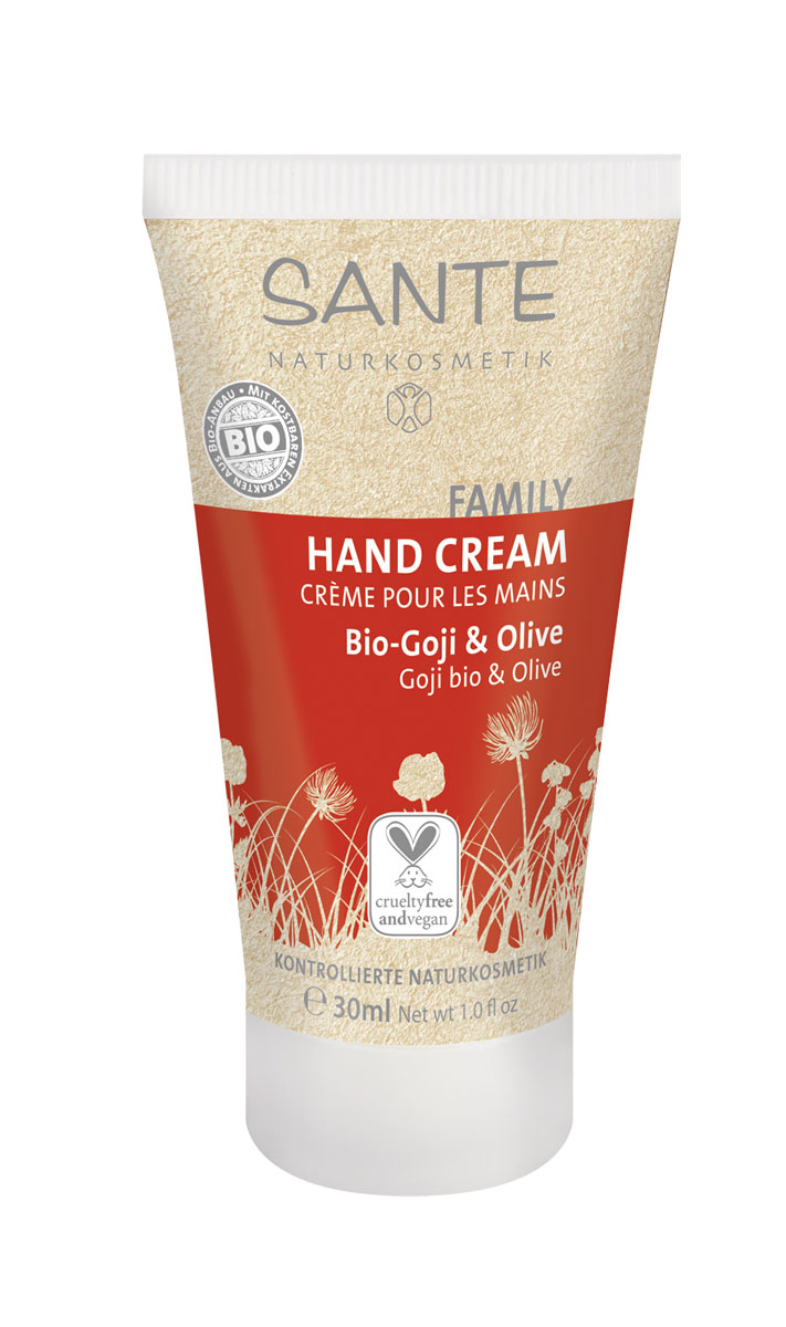 SANTE FAMILY Крем для рук с Био-Годжи и Оливой, 30 мл42317 SANTE FAMILY Крем для рук с Био-Годжи и Оливой, 30 мл42317Био-масло плодов масляного дерева и био-экстракт ягод годжи интенсивно увлажняют и защищают кожу рук. Ценное био-масло ромашки делает кожу рук бархатистыми — рекомендовано также для сухой и чувствительной кожи.