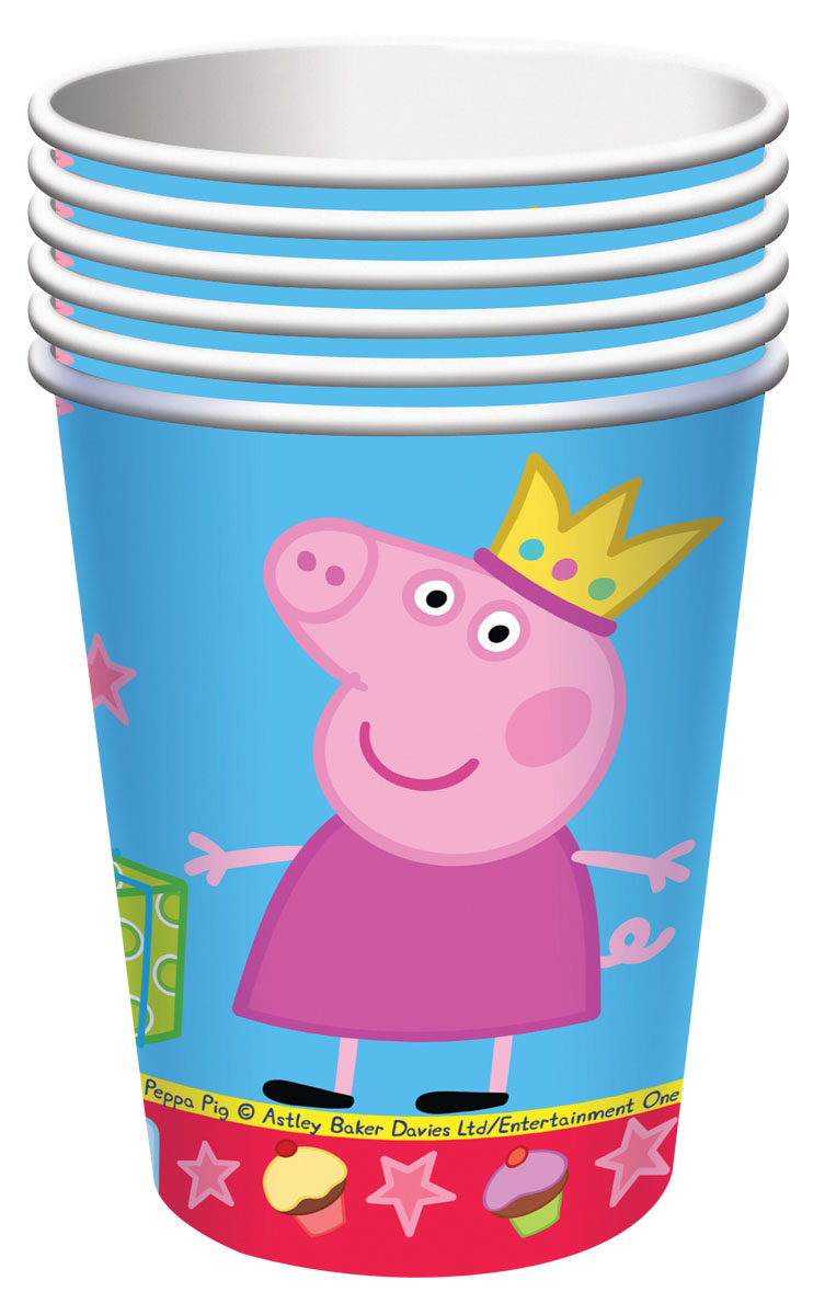 Peppa Pig Стакан Пеппа-принцесса 6 шт28554 Peppa Pig Стакан Пеппа-принцесса 6 шт28554Одноразовые стаканы Пеппа-принцесса Свинка Пеппа с ярким, жизнерадостным дизайном стильно украсят праздничный стол и поднимут всем настроение. А на пикнике они просто необходимы! Их практическую пользу невозможно переоценить: они почти невесомы, не могут разбиться, их не надо мыть. Сделанные из плотной бумаги, они абсолютно безопасны и прекрасно удерживают напитки. В наборе 6 бумажных стаканов объемом 210 мл. Упаковка - пакет с хедером. Из данной серии вы также можете выбрать скатерть, тарелки, язычки, колпаки, дудочки, подарочный набор посуды, приглашение в конверте, тиары и другие товары.