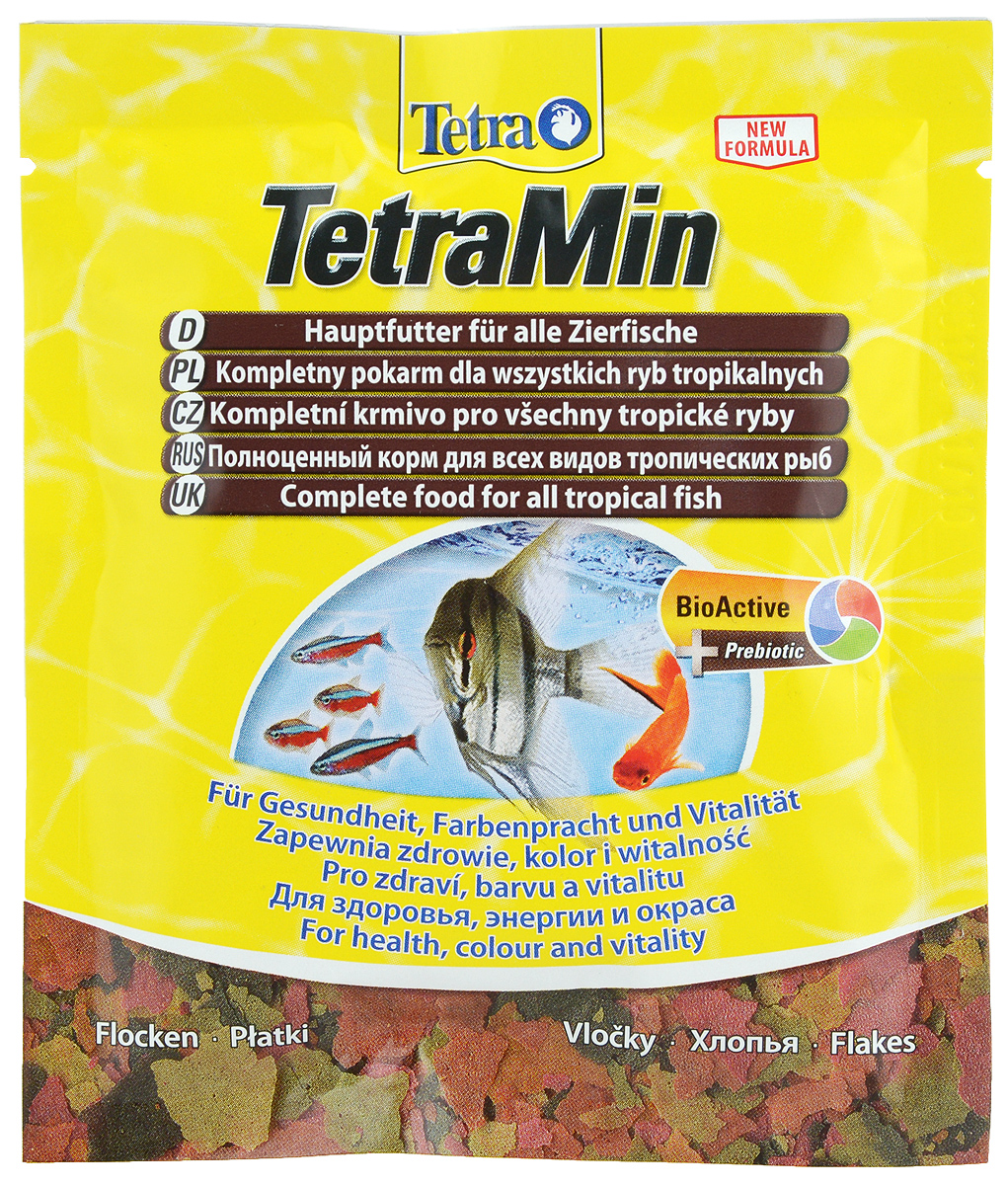 Корм Tetra TetraMin для всех видов тропических рыб, хлопья, 12 г766402 Корм Tetra TetraMin для всех видов тропических рыб, хлопья, 12 г766402Корм Tetra TetraMin - корм для всех видов тропических рыб. Содержит 40 видов отборного высококачественного сырья. Тщательно отобранная комбинация из высококачественных питательных веществ, витаминов и минералов для полноценного, здорового питания. Корм легко усваивается всеми видами тропических рыб. Запатентованная формула BioActive поддерживает работоспособность иммунной системы, обеспечивая высокую продолжительность жизни. Кормить несколько раз в день маленькими порциями. Состав: рыба и побочные рыбные продукты, зерновые культуры, дрожжи, экстракты растительного белка, моллюски и раки, водоросли, масла и жиры, минеральные вещества, сахар (олигофруктоза 1%). Аналитические компоненты: сырой белок 46%, сырые масла и жиры 11%, сырая клетчатка 3%, влага 6%. Добавки: витамины, провитамины и химические вещества с аналогичным воздействием: витамин A 37680 МЕ/кг, витамин Д3 1990 МЕ/кг. Комбинации микроэлементов: Е5 марганец 96 мг/кг, Е6 цинк 57...