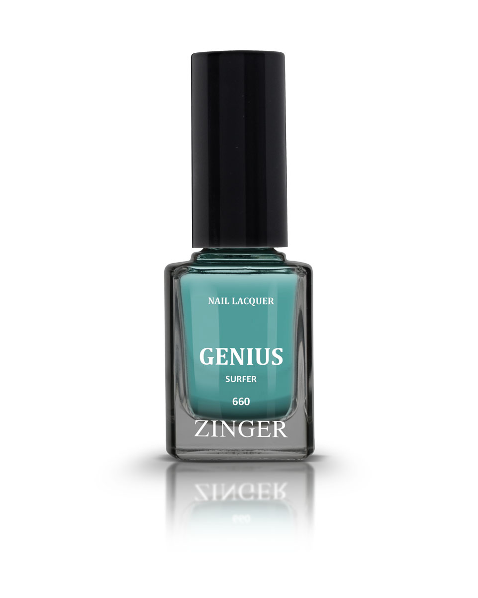 Zinger Лак для ногтей GENIUS SURFER 660, 12 мл78192 Zinger Лак для ногтей GENIUS SURFER 660, 12 мл7819260 трендовых оттенков для новой коллекции лака для ногтей Zinger 2016 произведены во Франции по экспертной технологии, которая обеспечивает прочное покрытие и одновременно заботится о здоровье ногтей, сохраняя их природную красоту. Новая формула лака Gel-technology 3-го поколения свободна от парабенов, толуола, ДБП, исключено использование камфоры и формальдегидной смолы. Для дополнительной защиты ногтей, в новой 5free формуле лаков Zinger появились UV-фильтры. Лак теперь наносится легко и быстро, абсолютно ровным слоем, благодаря новой профессиональной кисточке из 222 волосков. Лак держится намного дольше и высыхает после нанесения в течение нескольких минут. Сырье для производства лаков и конечный продукт –лаки Zinger не тестируются на животных. Фактура глянцевая